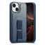 iPhone 15 Hårdt Plastik Cover m. Kunstlæder Bagside & Fingerrem - MagSafe Kompatibel - Blå
