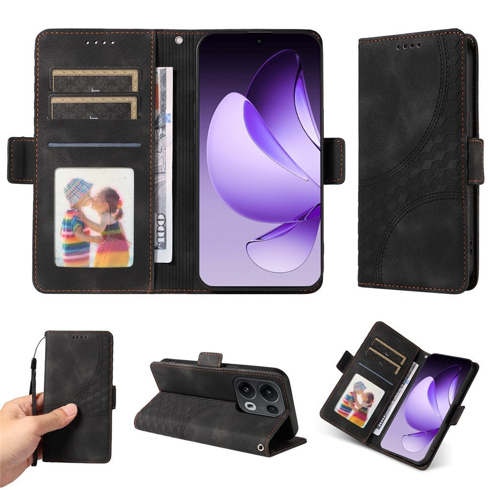 Oppo Reno14 Pro (5G) / Reno13 Pro (5G) Kunstlæder Flipcover m. Tryk - Sort