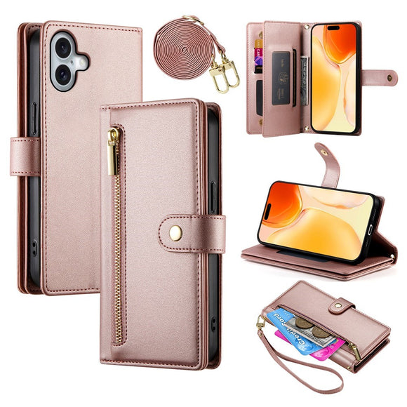EIDERWOOD iPhone 17 Flip Cover m. Kortholder / Lynlåslomme / Strop - Rose Gold