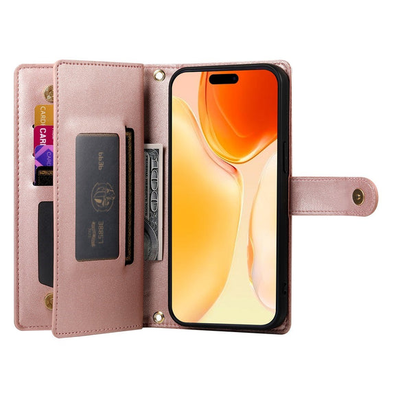 EIDERWOOD iPhone 17 Flip Cover m. Kortholder / Lynlåslomme / Strop - Rose Gold