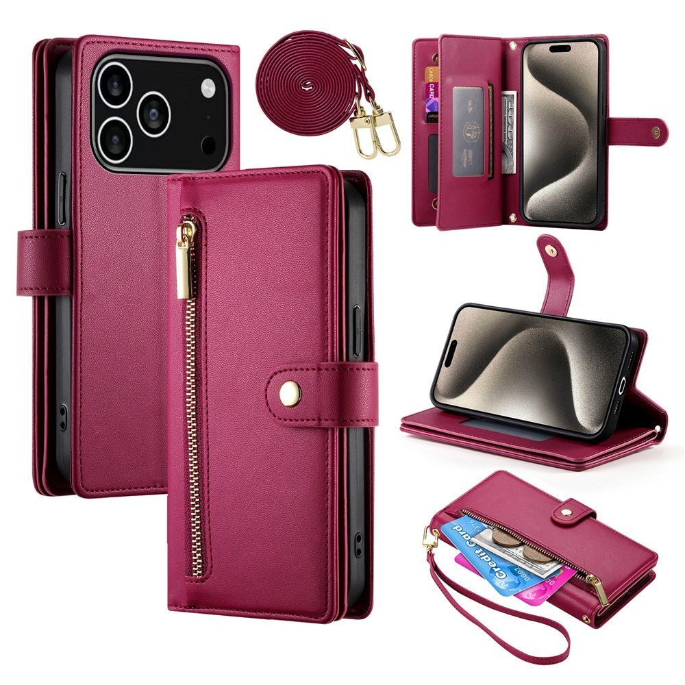 EIDERWOOD iPhone 17 Pro Flip Cover m. Kortholder / Lynlåslomme / Strop - Rød