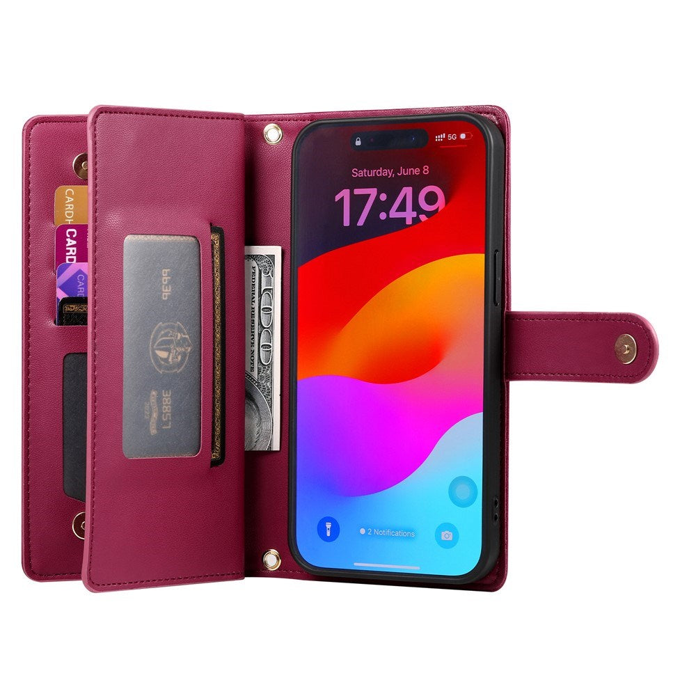 EIDERWOOD iPhone 17 Pro Flip Cover m. Kortholder / Lynlåslomme / Strop - Rød
