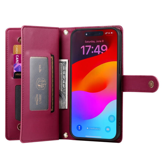 EIDERWOOD iPhone 17 Pro Flip Cover m. Kortholder / Lynlåslomme / Strop - Rød