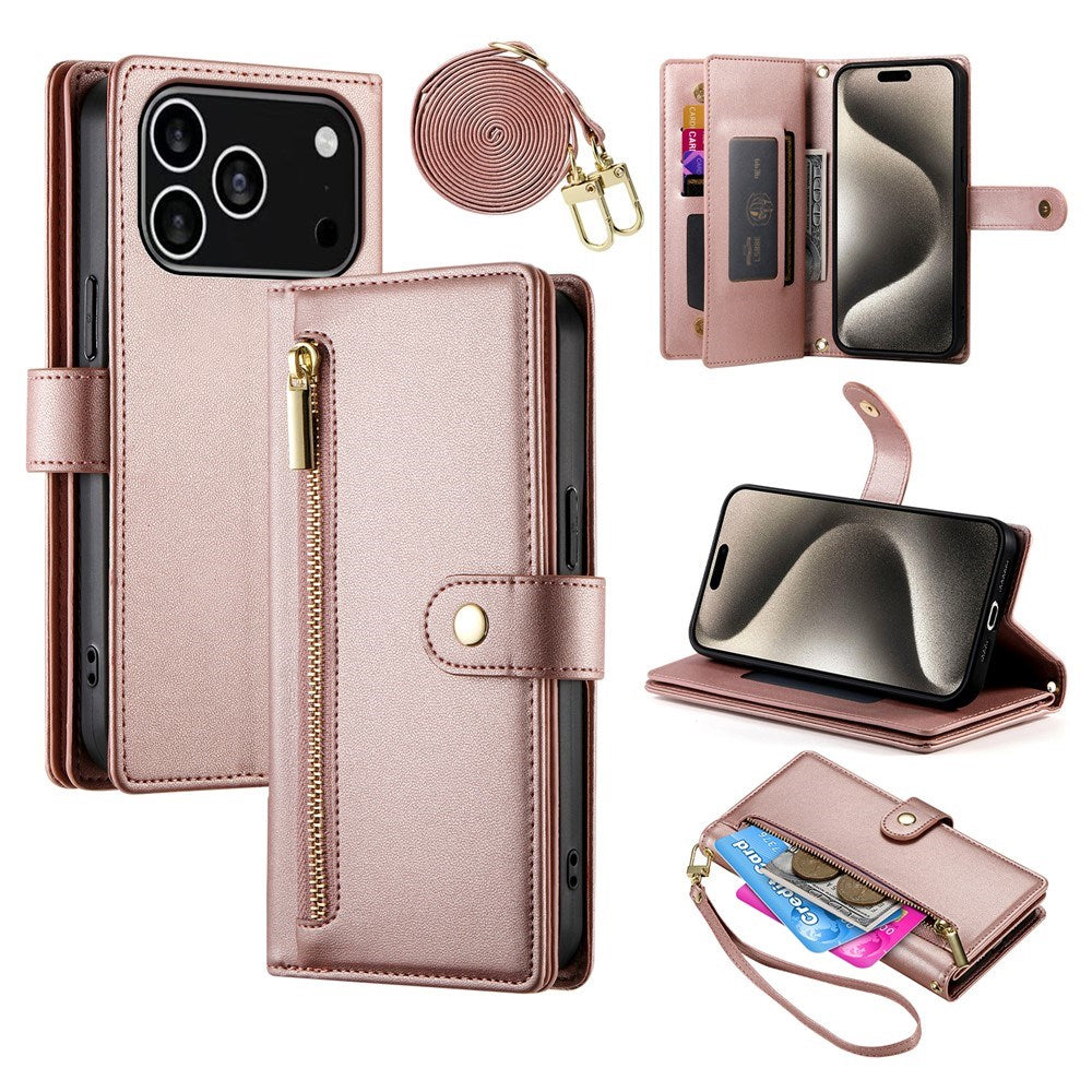 EIDERWOOD iPhone 17 Pro Flip Cover m. Kortholder / Lynlåslomme / Strop - Rose Gold