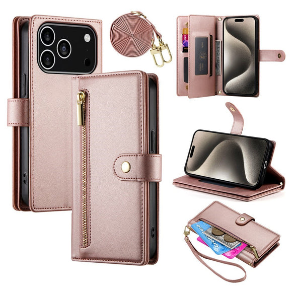 EIDERWOOD iPhone 17 Pro Flip Cover m. Kortholder / Lynlåslomme / Strop - Rose Gold