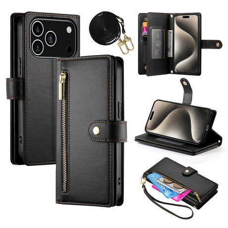 EIDERWOOD iPhone 17 Pro Flip Cover m. Kortholder / Lynlåslomme / Strop - Sort