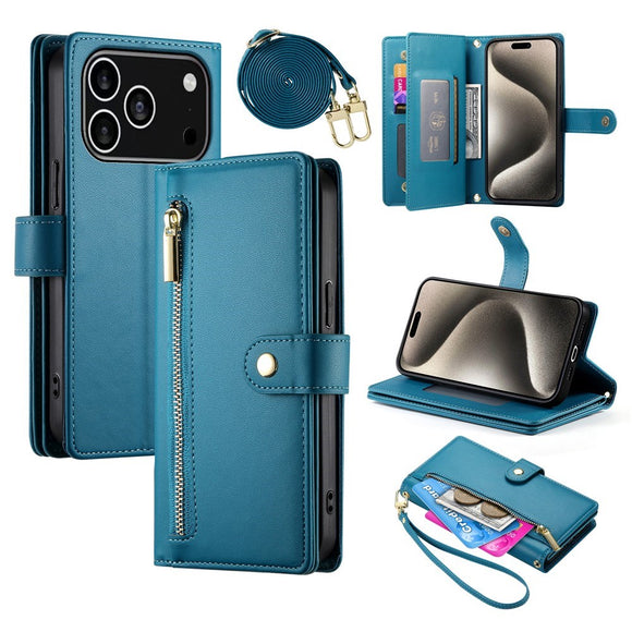 EIDERWOOD iPhone 17 Pro Flip Cover m. Kortholder / Lynlåslomme / Strop - Blå