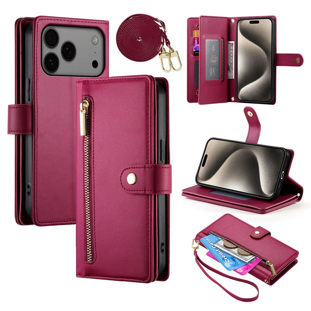 EIDERWOOD iPhone 17 Pro Max Flip Cover m. Kortholder / Lynlåslomme / Strop - Rød