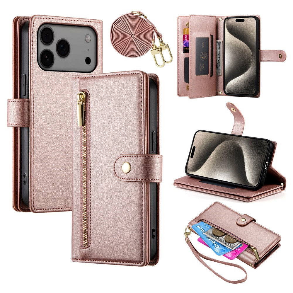 EIDERWOOD iPhone 17 Pro Max Flip Cover m. Kortholder / Lynlåslomme / Strop - Rose Gold