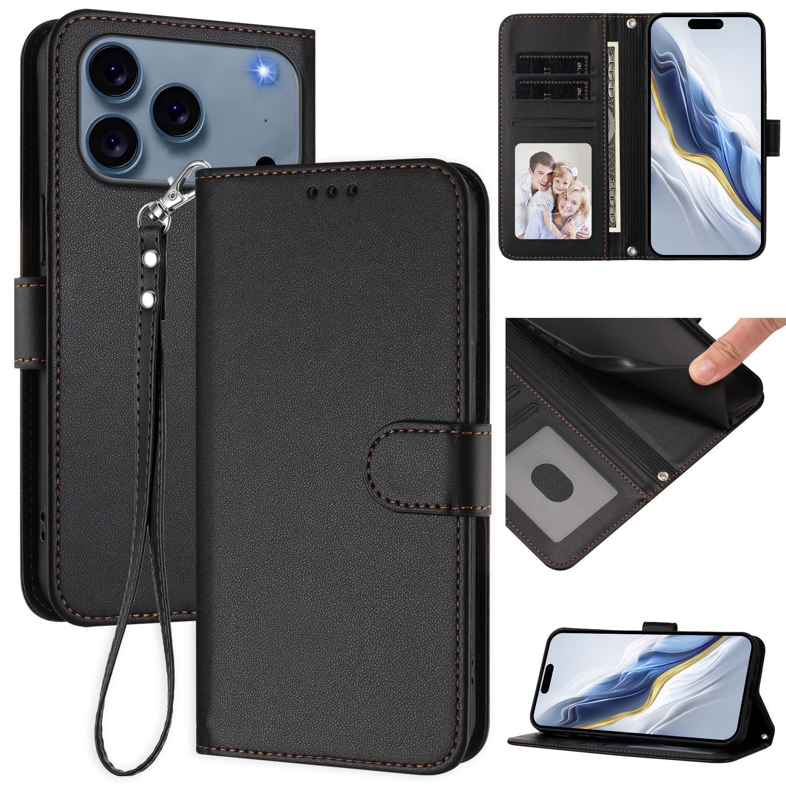 iPhone 18 Pro Max / 17 Pro Max EIDERWOOD Kunstlæder Flip Cover m. Strop - Sort