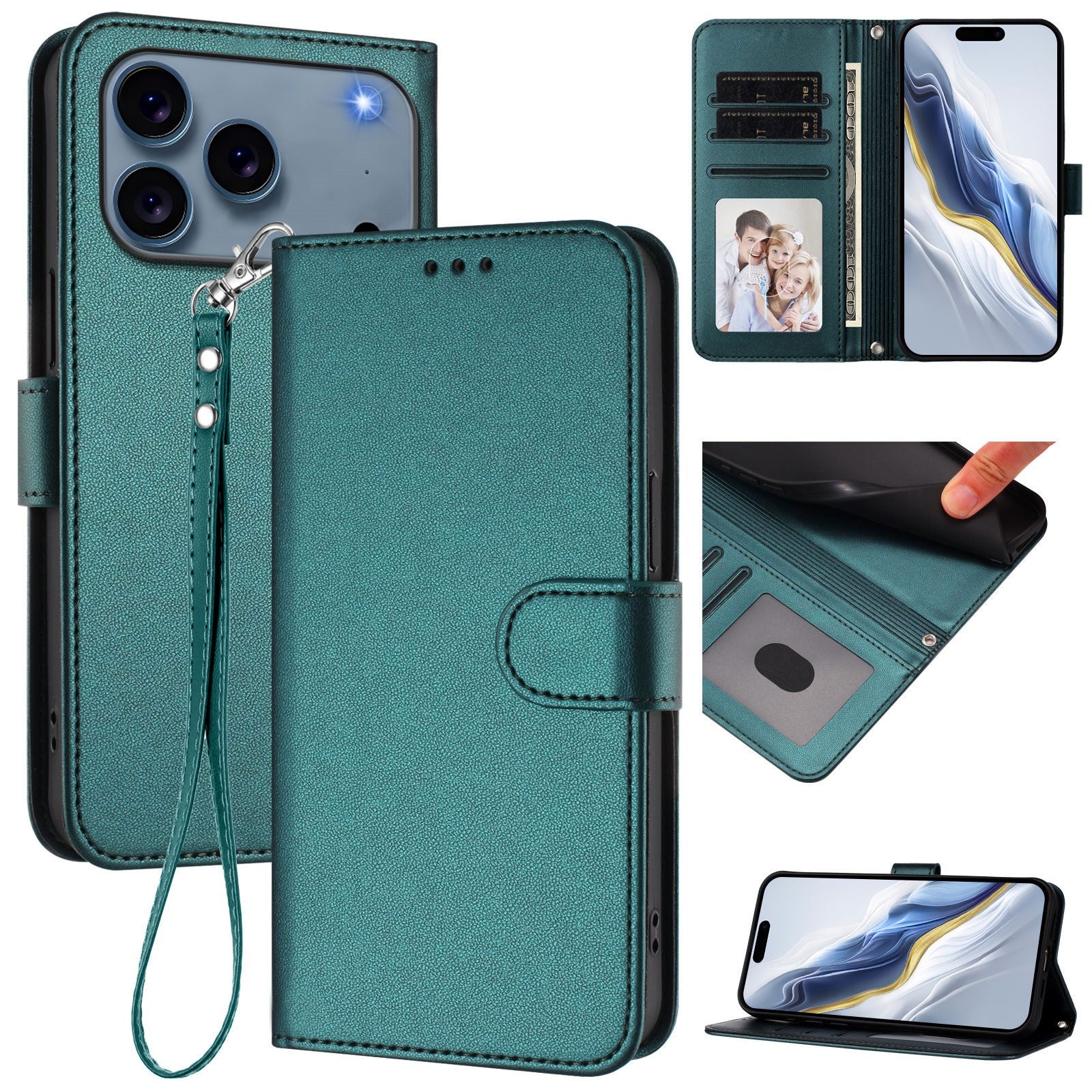 iPhone 18 Pro Max / 17 Pro Max EIDERWOOD Kunstlæder Flip Cover m. Strop - Grøn