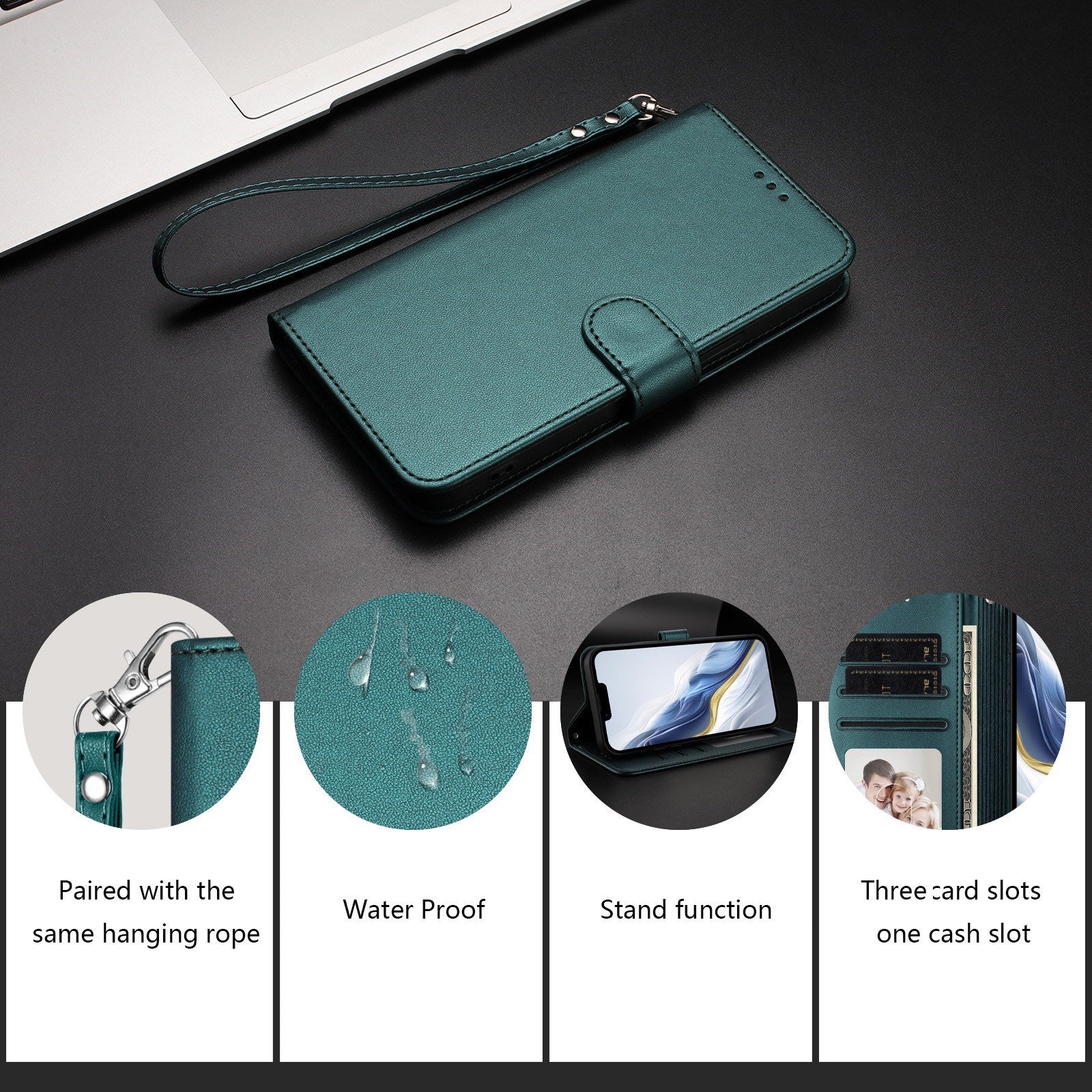 iPhone 18 Pro Max / 17 Pro Max EIDERWOOD Kunstlæder Flip Cover m. Strop - Grøn