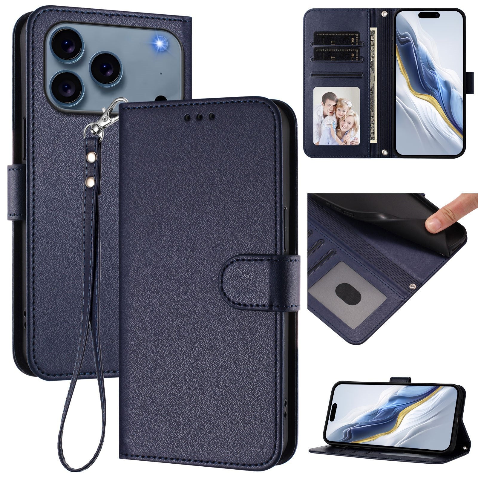 iPhone 18 Pro Max / 17 Pro Max EIDERWOOD Kunstlæder Flip Cover m. Strop - Blå