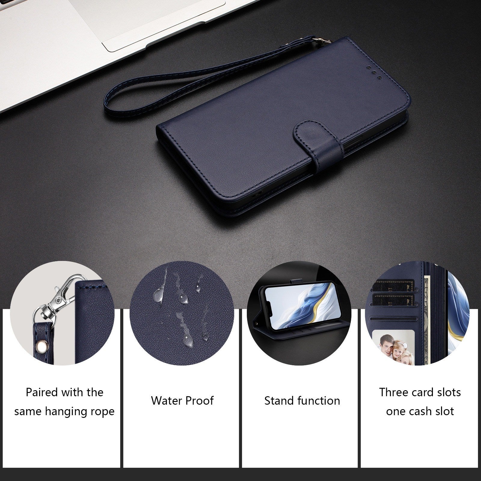 iPhone 18 Pro Max / 17 Pro Max EIDERWOOD Kunstlæder Flip Cover m. Strop - Blå