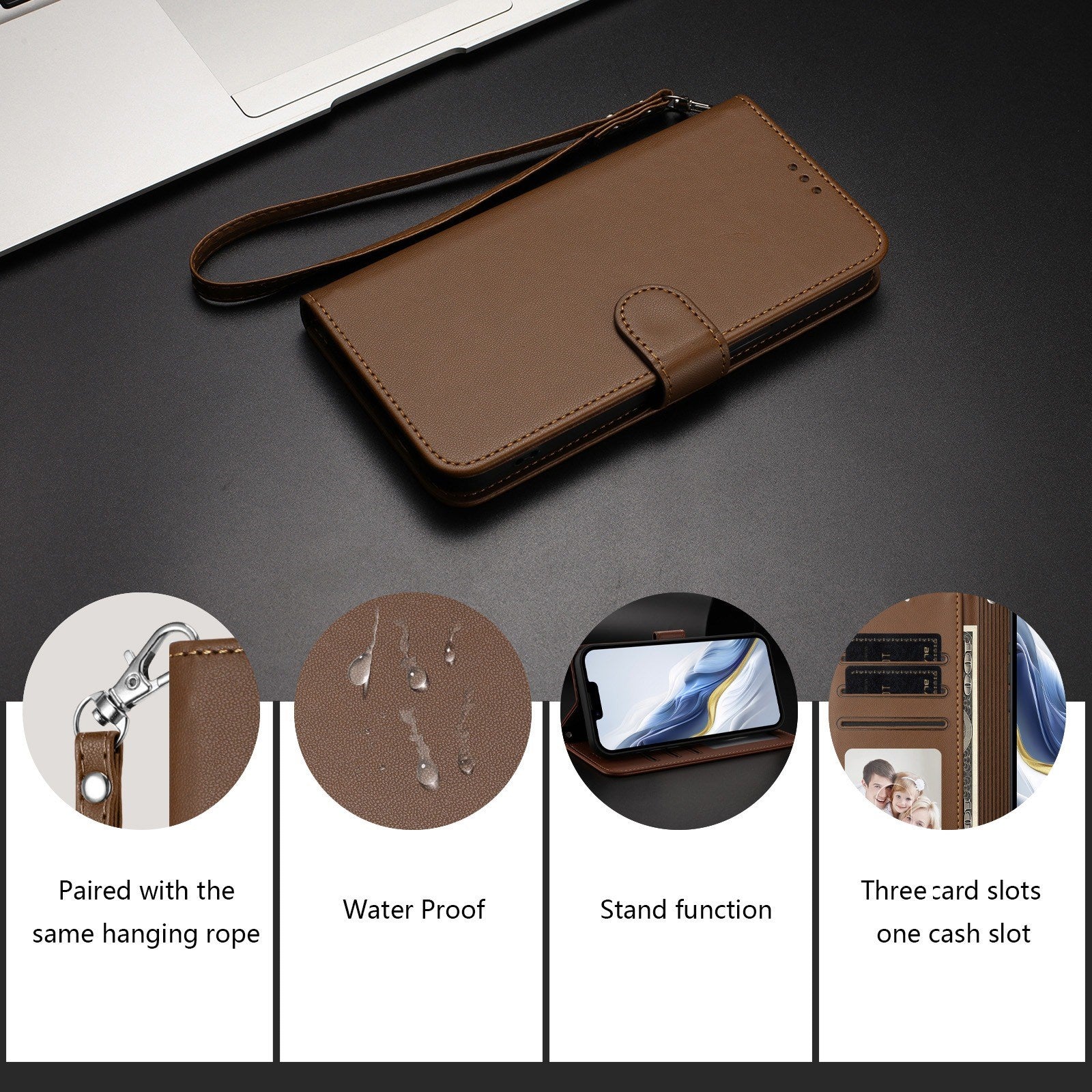 iPhone 18 Pro Max / 17 Pro Max EIDERWOOD Kunstlæder Flip Cover m. Strop - Brun