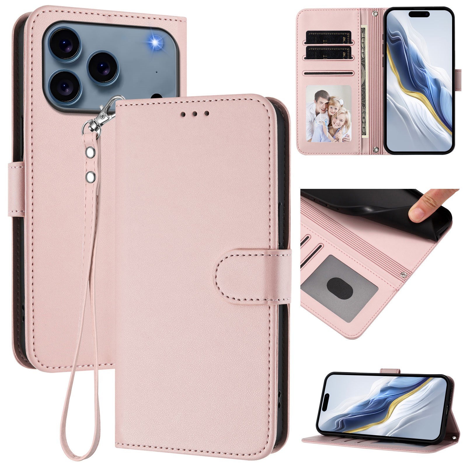 iPhone 18 Pro Max / 17 Pro Max EIDERWOOD Kunstlæder Flip Cover m. Strop - Lyserød