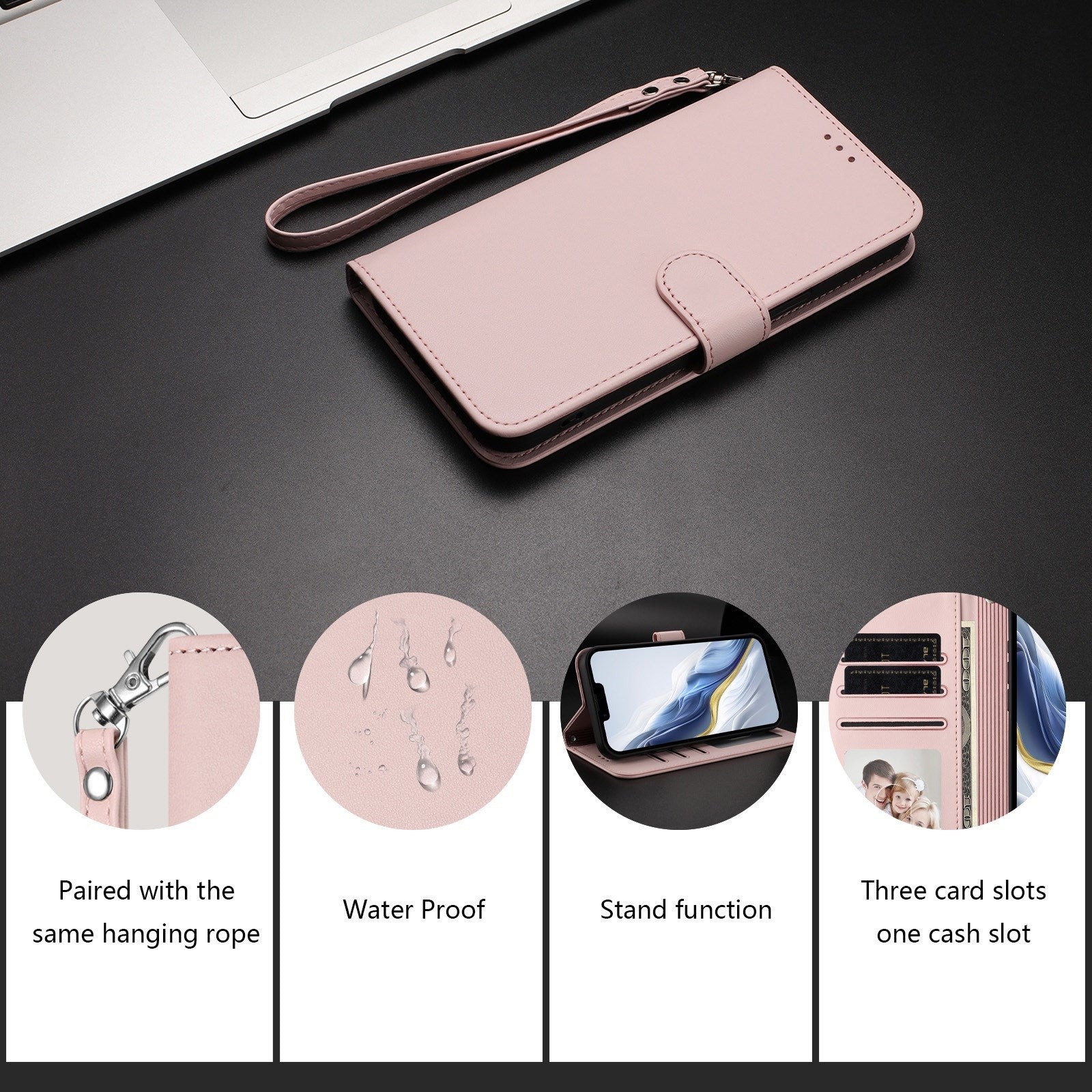 iPhone 18 Pro Max / 17 Pro Max EIDERWOOD Kunstlæder Flip Cover m. Strop - Lyserød