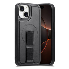 iPhone 14 / 13 Hårdt Plastik Cover m. Kunstlæder Bagside & Fingerrem - MagSafe Kompatibel - Sort