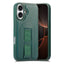 iPhone 16 Hårdt Plastik Cover m. Kunstlæder Bagside & Fingerrem - MagSafe Kompatibel - Grøn