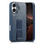 iPhone 16 Hårdt Plastik Cover m. Kunstlæder Bagside & Fingerrem - MagSafe Kompatibel - Blå