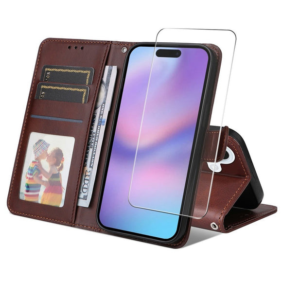 EIDERWOOD iPhone 17 2-i-1 Kunstlæder Flip Cover m. Skærmbeskyttelsesglas - Brun
