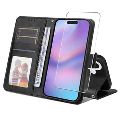 EIDERWOOD iPhone 17 2-i-1 Kunstlæder Flip Cover m. Skærmbeskyttelsesglas - Sort