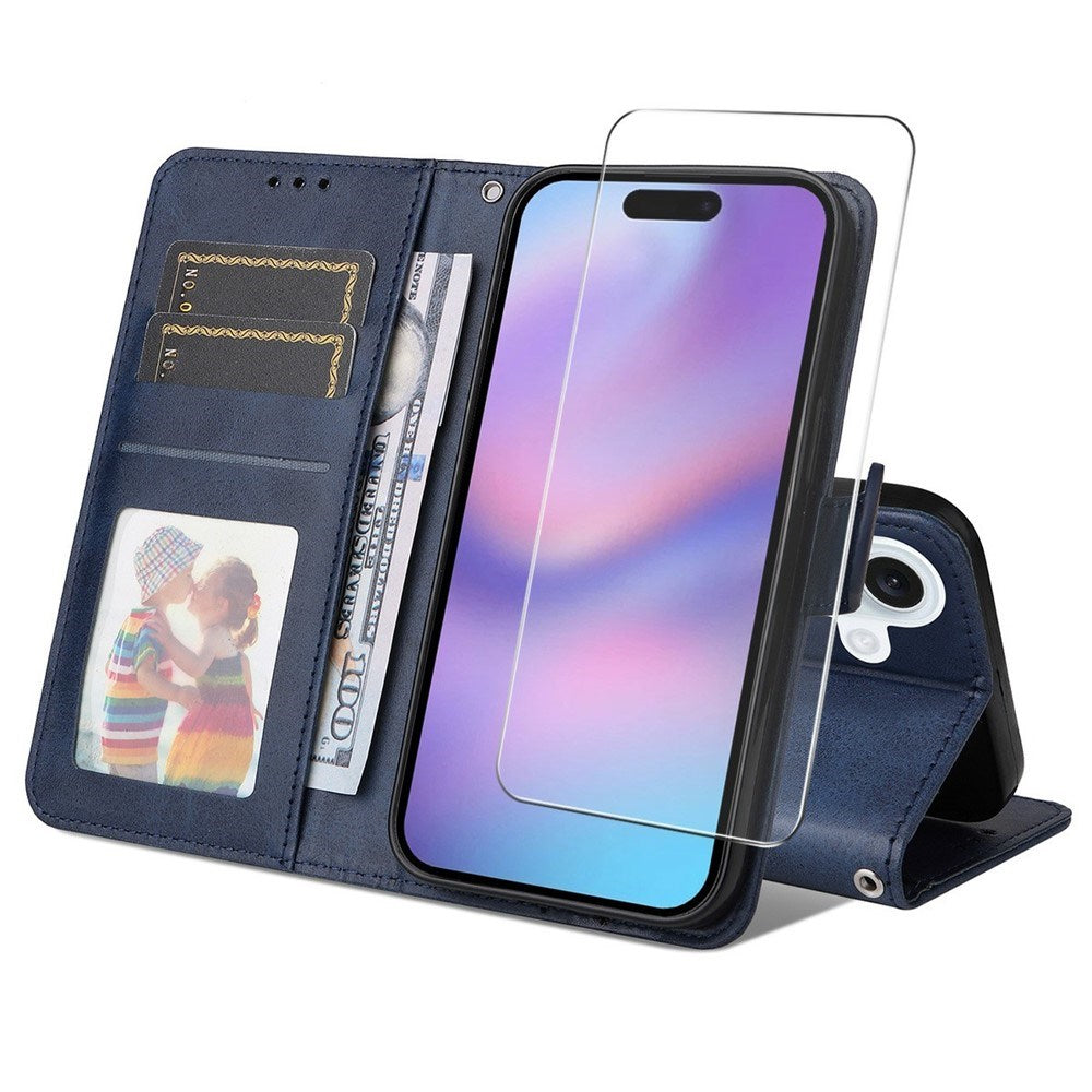 EIDERWOOD iPhone 17 2-i-1 Kunstlæder Flip Cover m. Skærmbeskyttelsesglas - Blå