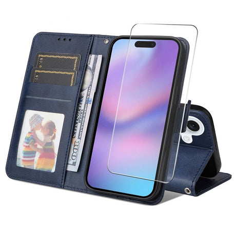 EIDERWOOD iPhone 17 2-i-1 Kunstlæder Flip Cover m. Skærmbeskyttelsesglas - Blå