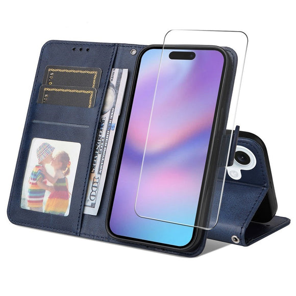 EIDERWOOD iPhone 17 2-i-1 Kunstlæder Flip Cover m. Skærmbeskyttelsesglas - Blå