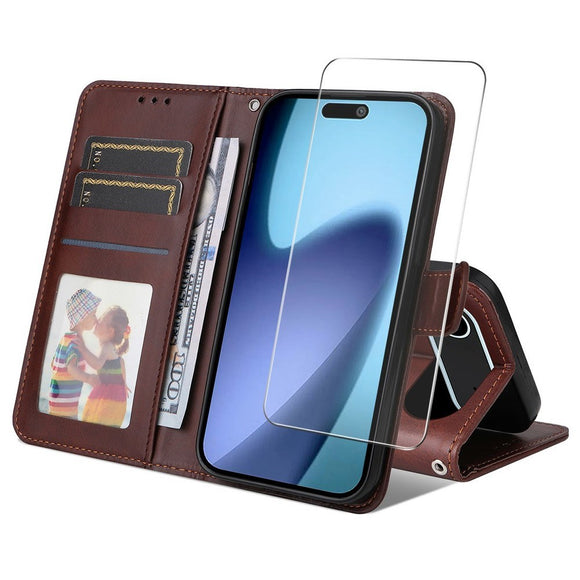 EIDERWOOD iPhone Air 2-i-1 Kunstlæder Flip Cover m. Skærmbeskyttelsesglas - Brun