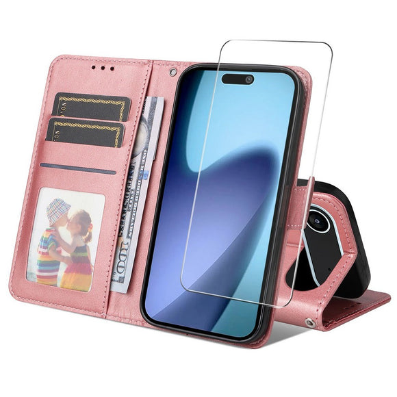 EIDERWOOD iPhone Air 2-i-1 Kunstlæder Flip Cover m. Skærmbeskyttelsesglas - Lyserød