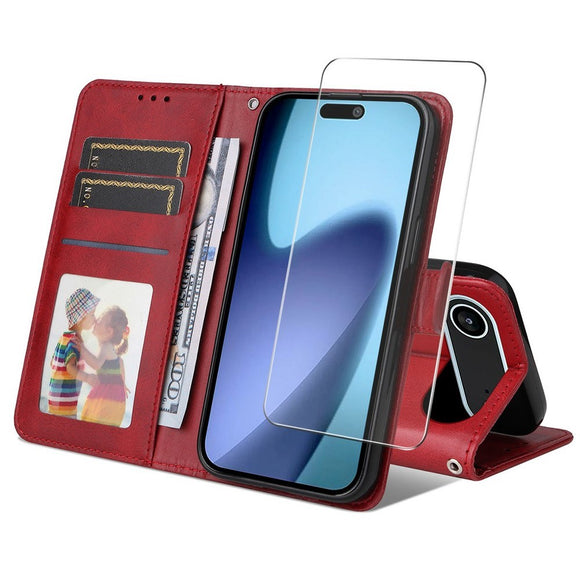 EIDERWOOD iPhone Air 2-i-1 Kunstlæder Flip Cover m. Skærmbeskyttelsesglas - Rød