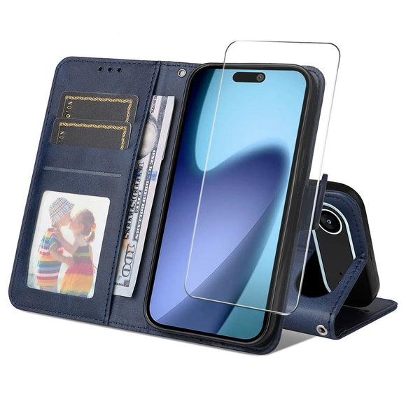 EIDERWOOD iPhone Air 2-i-1 Kunstlæder Flip Cover m. Skærmbeskyttelsesglas - Blå
