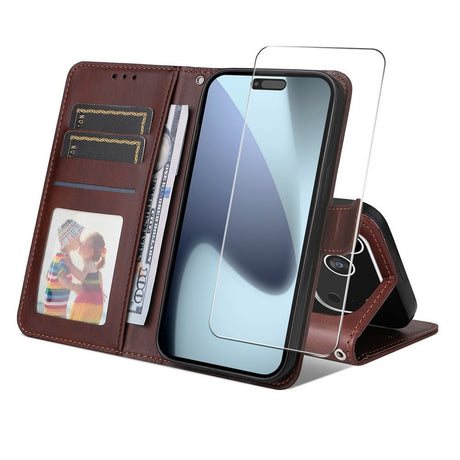 EIDERWOOD iPhone 17 Pro Max 2-i-1 Kunstlæder Flip Cover m. Skærmbeskyttelsesglas - Brun