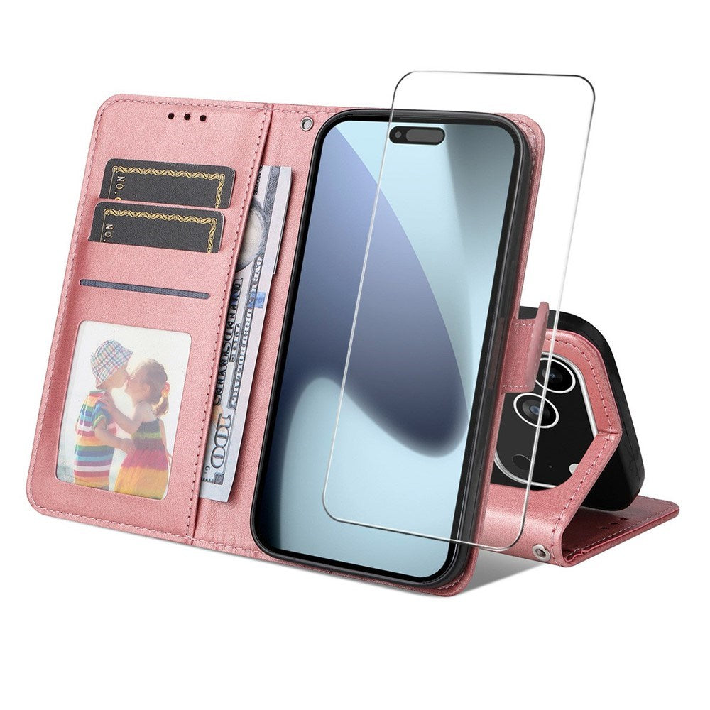 EIDERWOOD iPhone 17 Pro Max 2-i-1 Kunstlæder Flip Cover m. Skærmbeskyttelsesglas - Lyserød