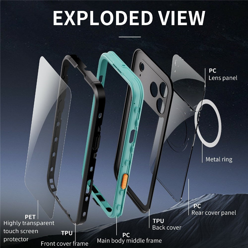 EIDERWOOD iPhone 17 Pro Max Vandtæt Håndværker Cover m. Skærmbeskyttelse & Strop - MagSafe Kompatibel - Blå