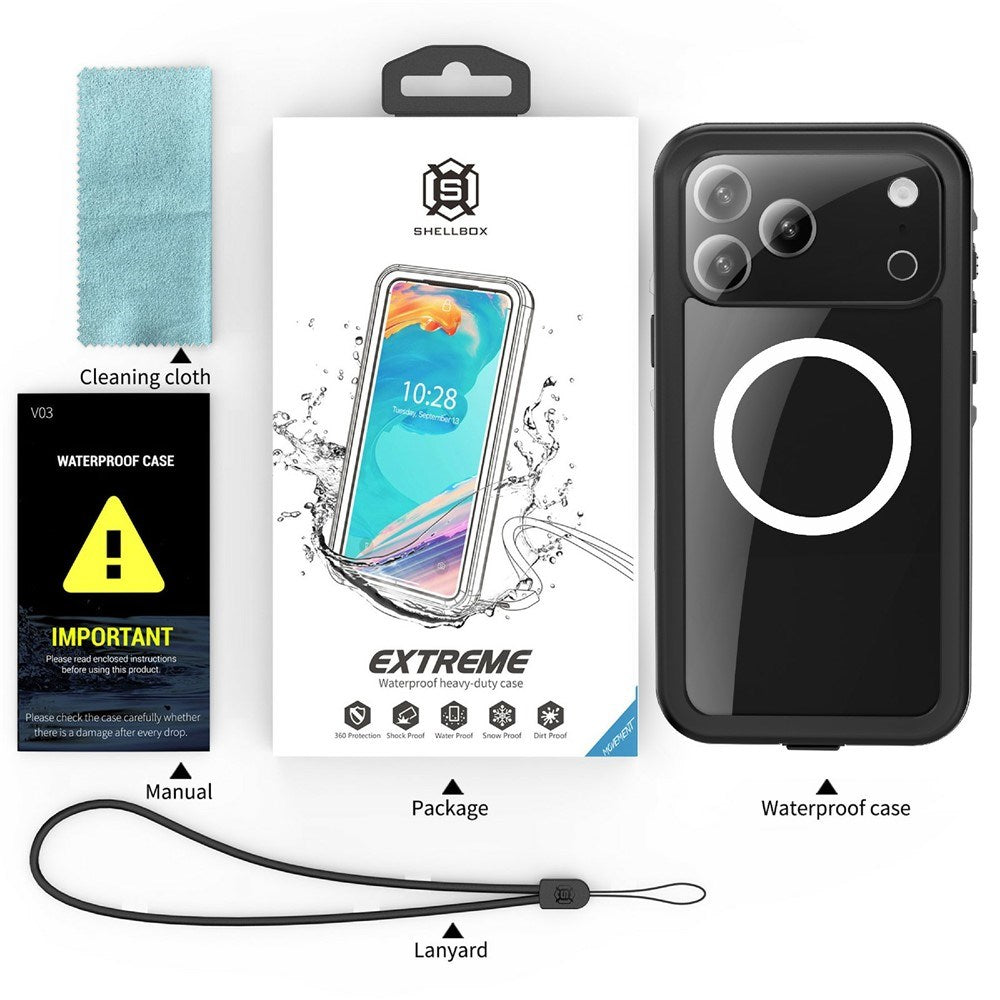 EIDERWOOD iPhone 17 Pro Max Vandtæt Håndværker Cover m. Skærmbeskyttelse & Strop - MagSafe Kompatibel - Sort