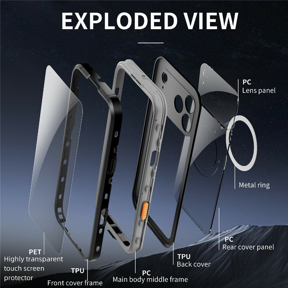 EIDERWOOD iPhone 17 Pro Max Vandtæt Håndværker Cover m. Skærmbeskyttelse & Strop - MagSafe Kompatibel - Sort