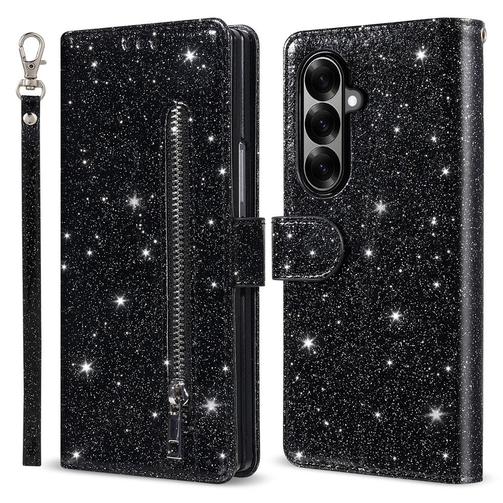 EIDERWOOD Samsung Galaxy Z Fold7 Glitter Flip Cover m. Pung & Strop - Sort
