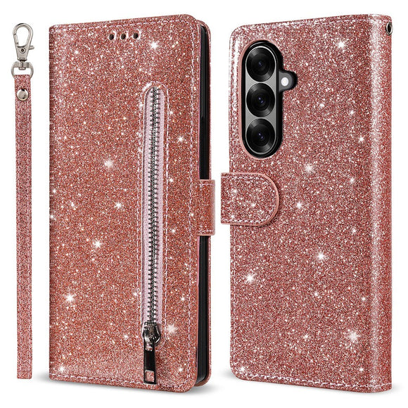 EIDERWOOD Samsung Galaxy Z Fold7 Glitter Flip Cover m. Pung & Strop - Rose Gold