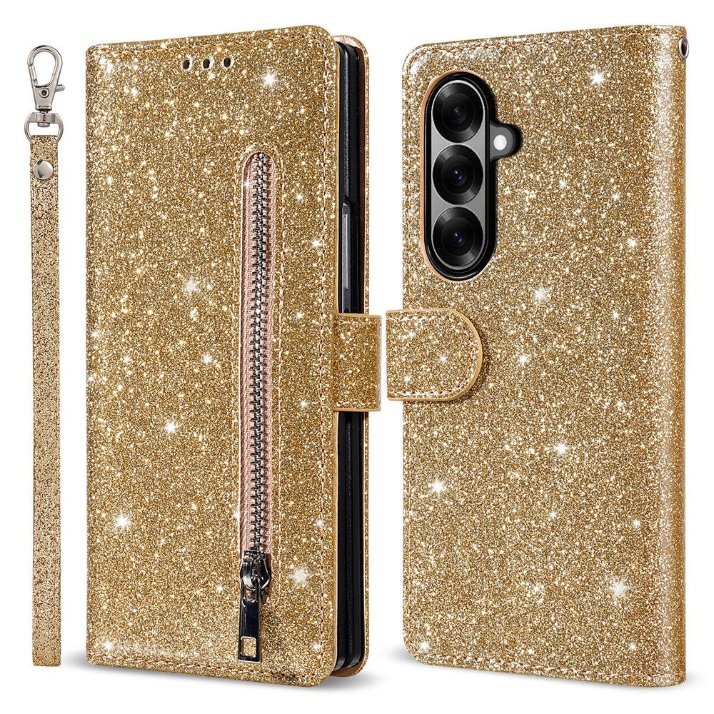 EIDERWOOD Samsung Galaxy Z Fold7 Glitter Flip Cover m. Pung & Strop - Guld