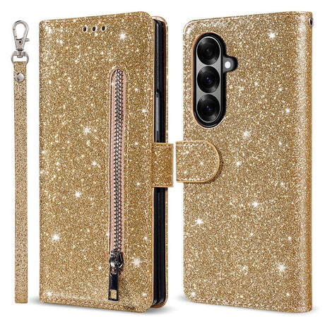 EIDERWOOD Samsung Galaxy Z Fold7 Glitter Flip Cover m. Pung & Strop - Guld