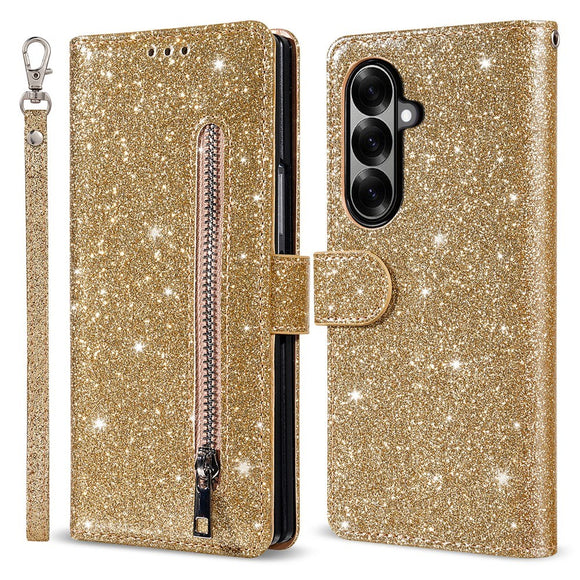 EIDERWOOD Samsung Galaxy Z Fold7 Glitter Flip Cover m. Pung & Strop - Guld