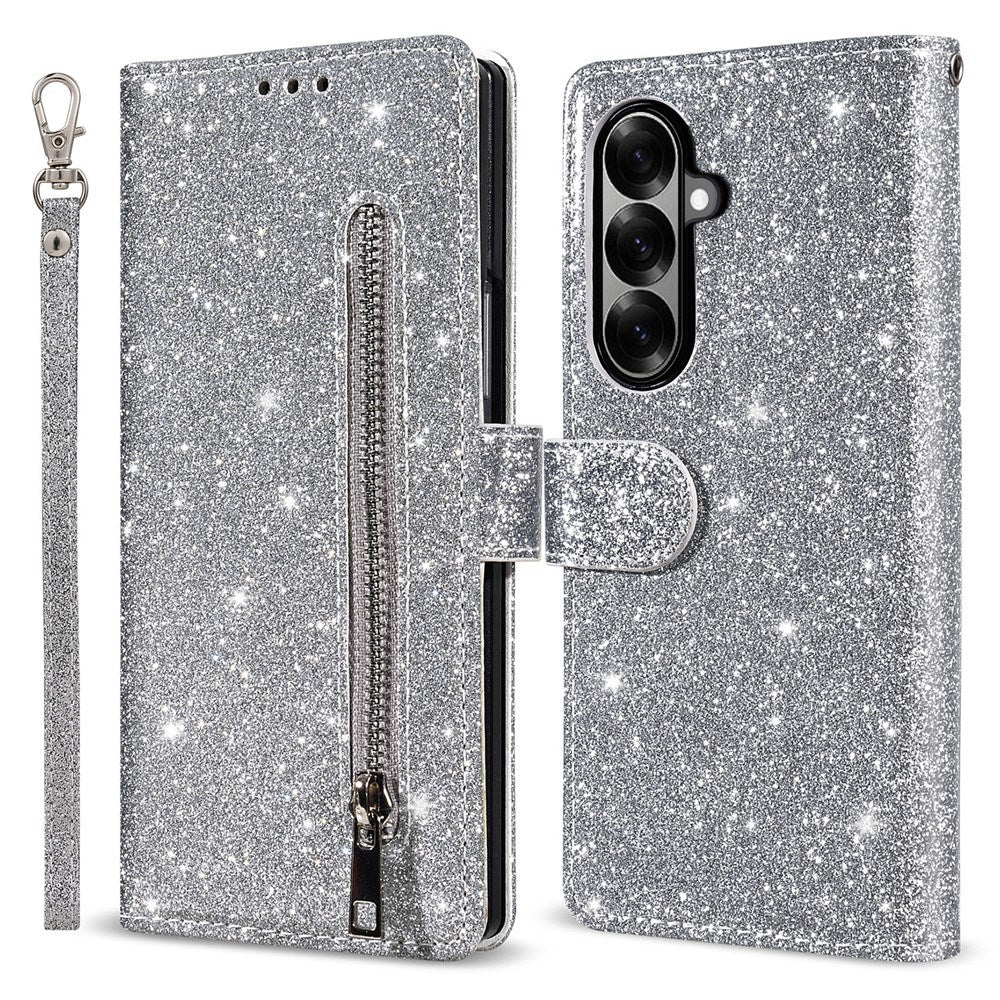 EIDERWOOD Samsung Galaxy Z Fold7 Glitter Flip Cover m. Pung & Strop - Sølv