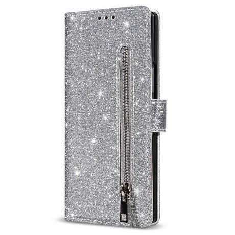 EIDERWOOD Samsung Galaxy Z Fold7 Glitter Flip Cover m. Pung & Strop - Sølv
