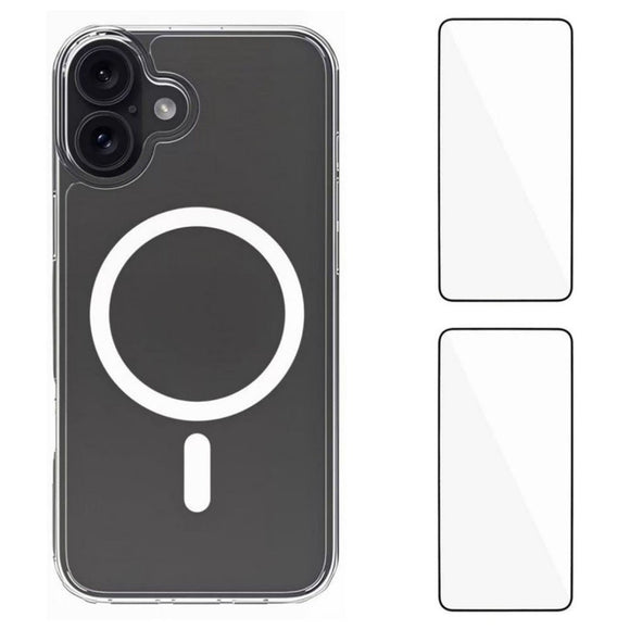 iPhone 17 Hybrid Cover inkl. 2 x Skærmbeskyttelsesglas - MagSafe Kompatibel - Gennemsigtig / Hvid