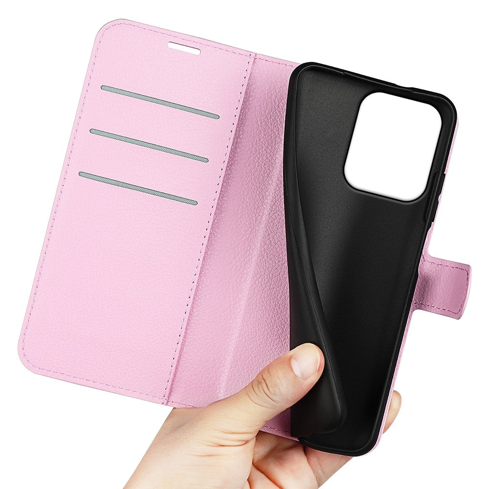 OPPO A5x (5G) / OPPO A5x (4G) EIDERWOOD Kunstlæder Flipcover m. Kortholder & Ståfunktion - Lyserød