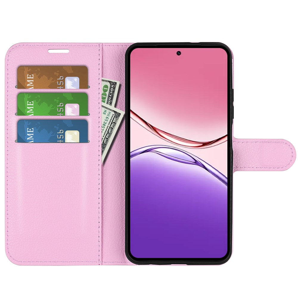 OPPO A5x (5G) / OPPO A5x (4G) EIDERWOOD Kunstlæder Flipcover m. Kortholder & Ståfunktion - Lyserød
