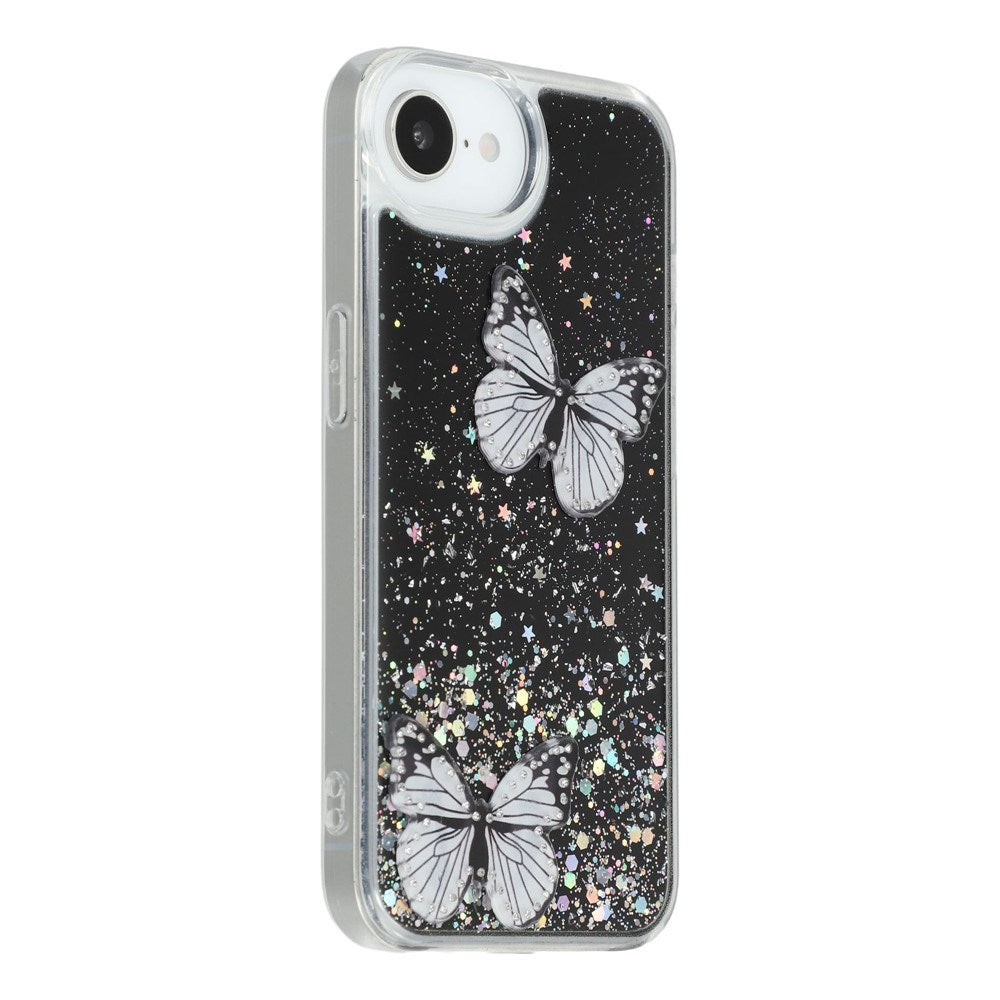 EIDERWOOD iPhone 17e / 16e Fleksibelt Plastik Cover m. Sommerfugle - Gennemsigtig / Sort