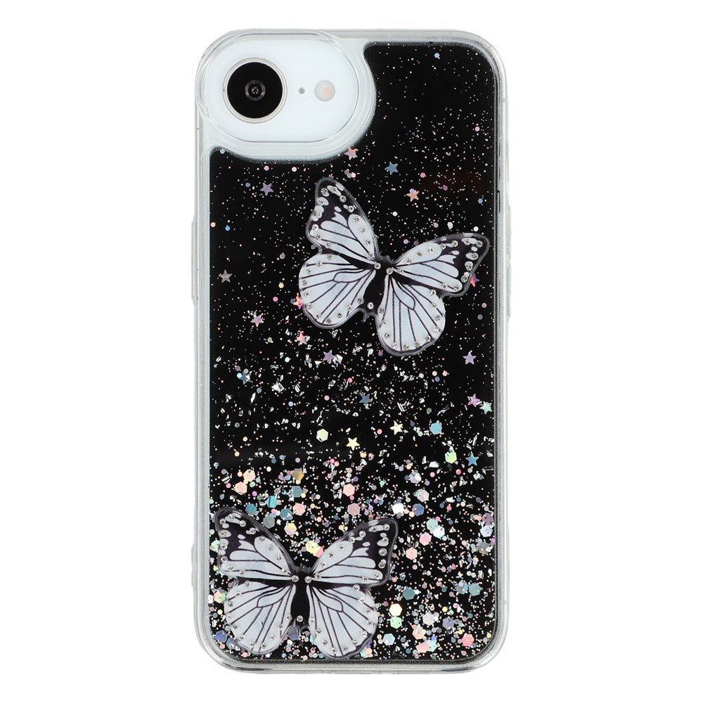 EIDERWOOD iPhone 17e / 16e Fleksibelt Plastik Cover m. Sommerfugle - Gennemsigtig / Sort